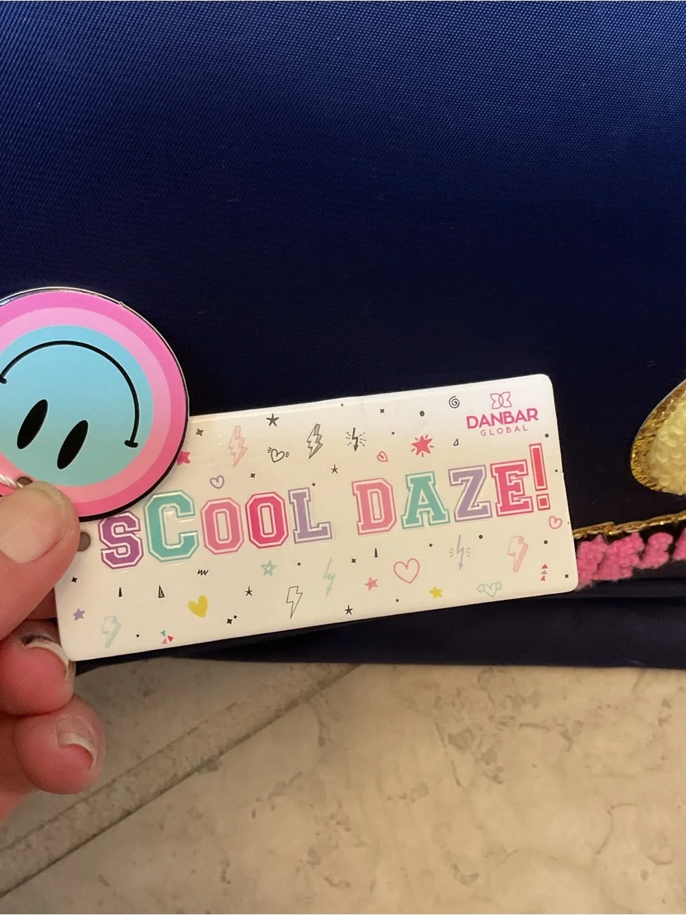 NWT Scool Daze Kids Navy Blue Backpack/Bookbag w/Patches - Hello Smiley Design